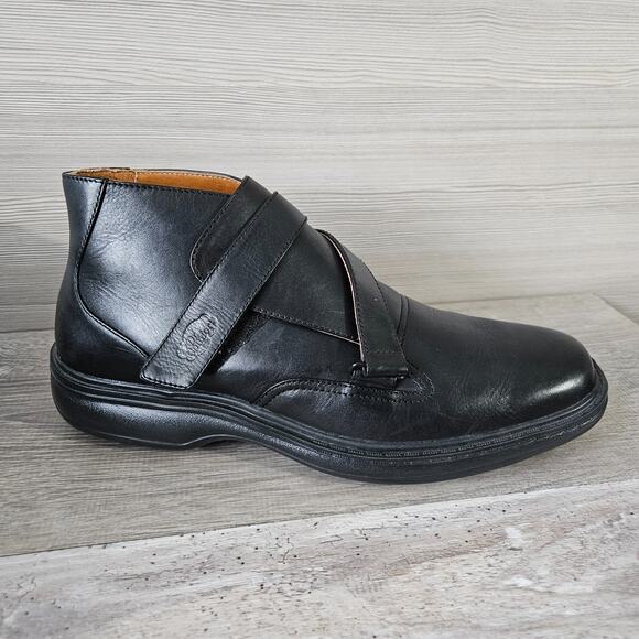 Dr Comfort Joseph Black Leather High Top Hook Loop Dress Boot Shoe Mens Size 9.5 - Picture 1 of 16